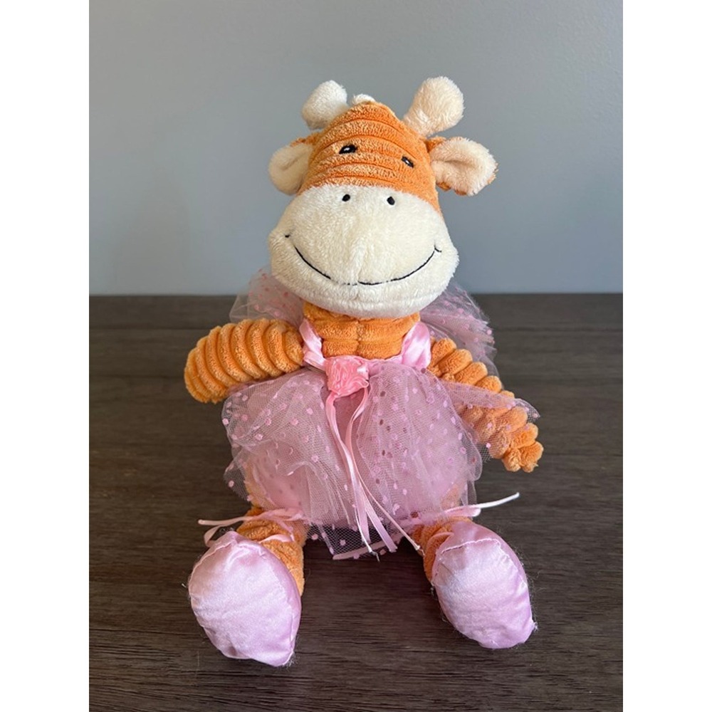 Unipak Kordy Giraffe Ballerina Plush Stuffed Animal Orange Pink Tutu 10" Ribbed